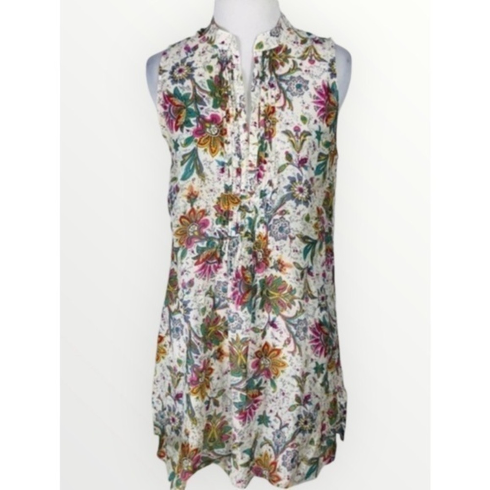 CAbi Silk Blend Floral Multicolored Sleeveless Lightweight Tunic Top S